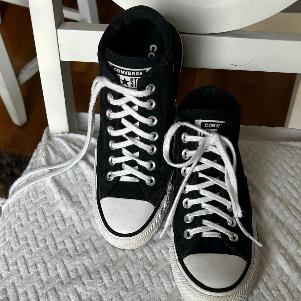 Converse Black and White High Top Sneakers - Picture 2 of 6